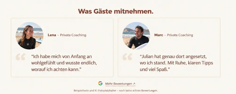 KI-generiertes Porträt einer fiktiven Surferin – Platzhalter